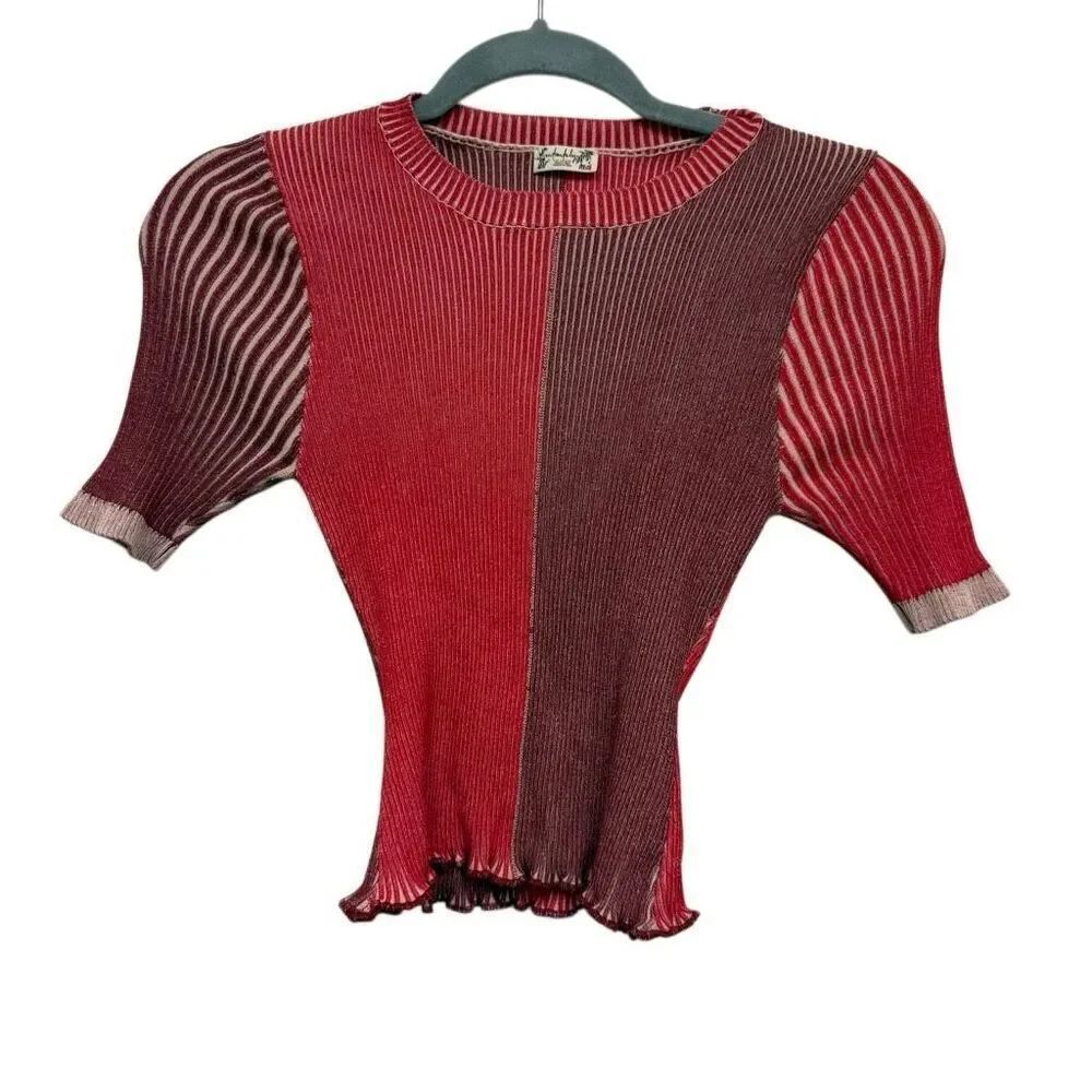 Free people red colorblock ribbed shirt size medium